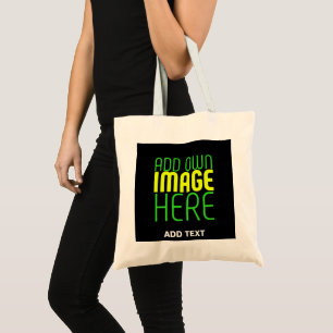MODERN EDITABLE SIMPLE BLACK IMAGE TEXT TEMPLATE TOTE BAG