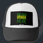 MODERN EDITABLE SIMPLE BLACK IMAGE TEXT TEMPLATE TRUCKER HAT<br><div class="desc">THIS IS A DESIGN FITTING FOR CUSTOMERS.YOU CAN CHANGE, RESIZE OR ADD LOGO, PHOTO, TEXT AND COLOURS THE WAY YOU WANT.THANK YOU.</div>