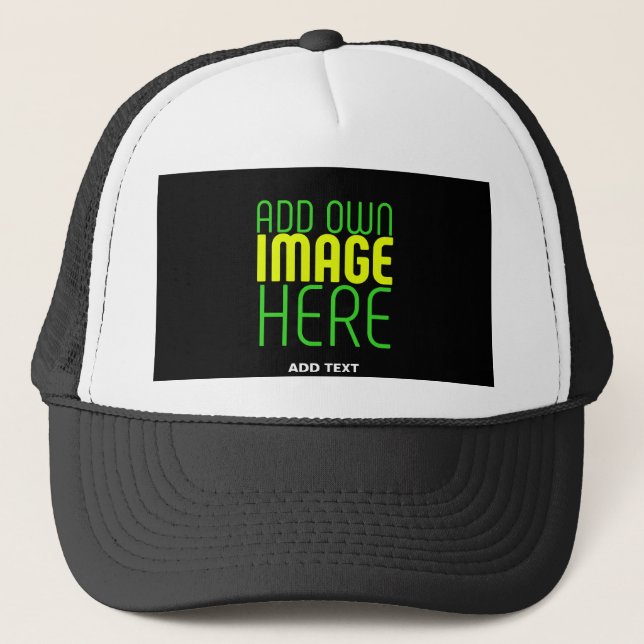 MODERN EDITABLE SIMPLE BLACK IMAGE TEXT TEMPLATE TRUCKER HAT (Front)