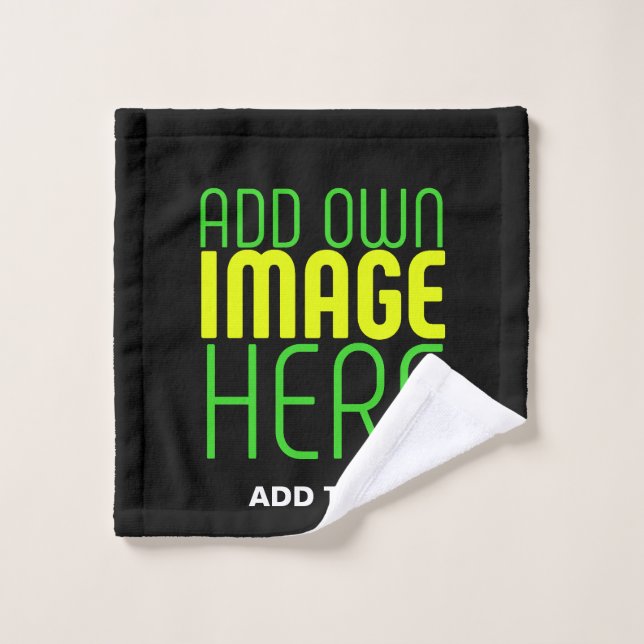 MODERN EDITABLE SIMPLE BLACK IMAGE TEXT TEMPLATE WASH CLOTH (Wash Cloth)