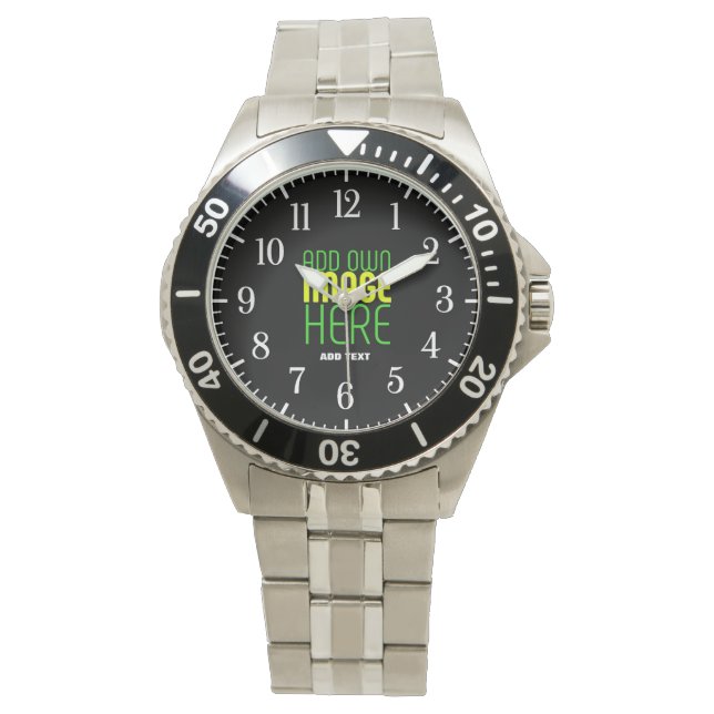 MODERN EDITABLE SIMPLE BLACK IMAGE TEXT TEMPLATE WATCH (Front)