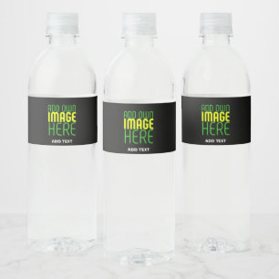 MODERN EDITABLE SIMPLE BLACK IMAGE TEXT TEMPLATE WATER BOTTLE LABEL