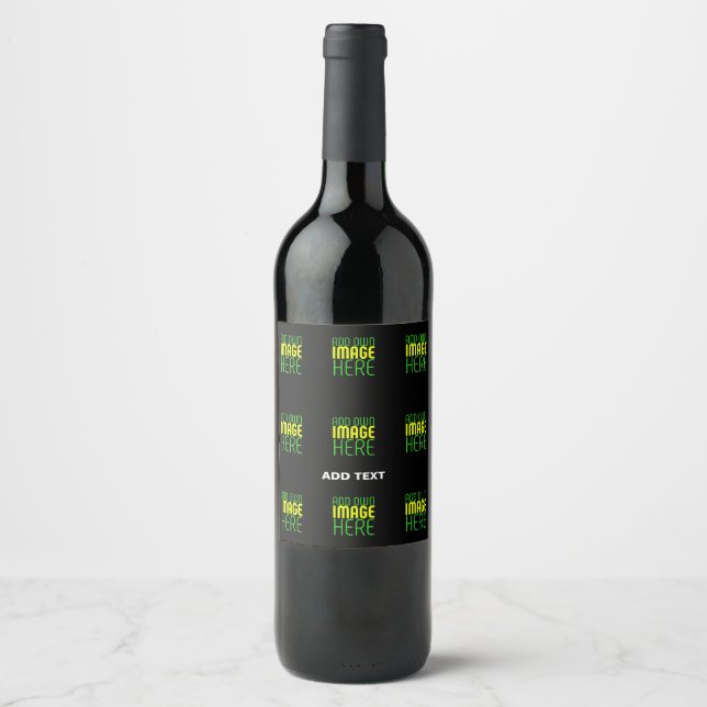 MODERN EDITABLE SIMPLE BLACK IMAGE TEXT TEMPLATE WINE LABEL (Front)