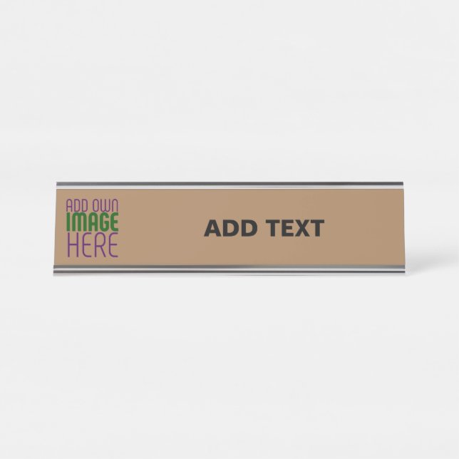 MODERN EDITABLE SIMPLE BROWN IMAGE TEXT TEMPLATE DESK NAME PLATE (Front)