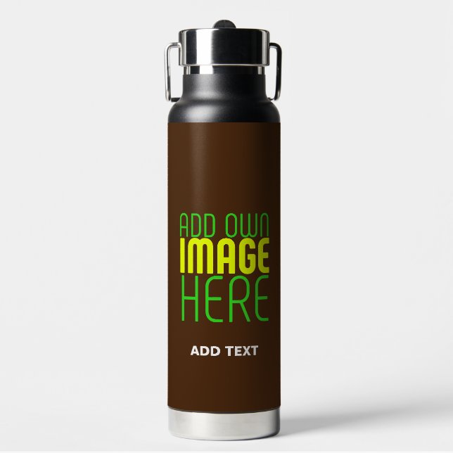 MODERN EDITABLE SIMPLE BROWN IMAGE TEXT TEMPLATE WATER BOTTLE (Front)