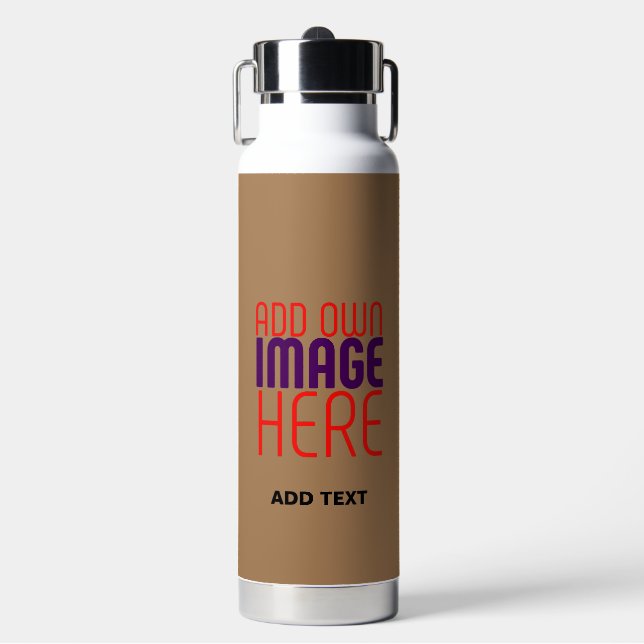 MODERN EDITABLE SIMPLE BROWN IMAGE TEXT TEMPLATE WATER BOTTLE (Front)