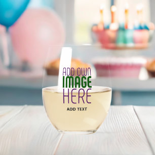 MODERN EDITABLE SIMPLE CLEAR IMAGE TEXT TEMPLATE STEMLESS WINE GLASS
