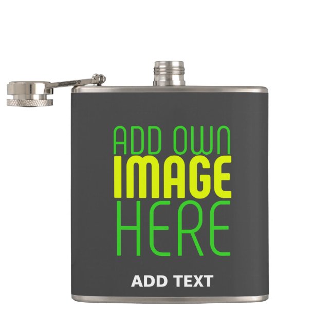 MODERN EDITABLE SIMPLE GREY IMAGE TEXT TEMPLATE HIP FLASK (Opened)