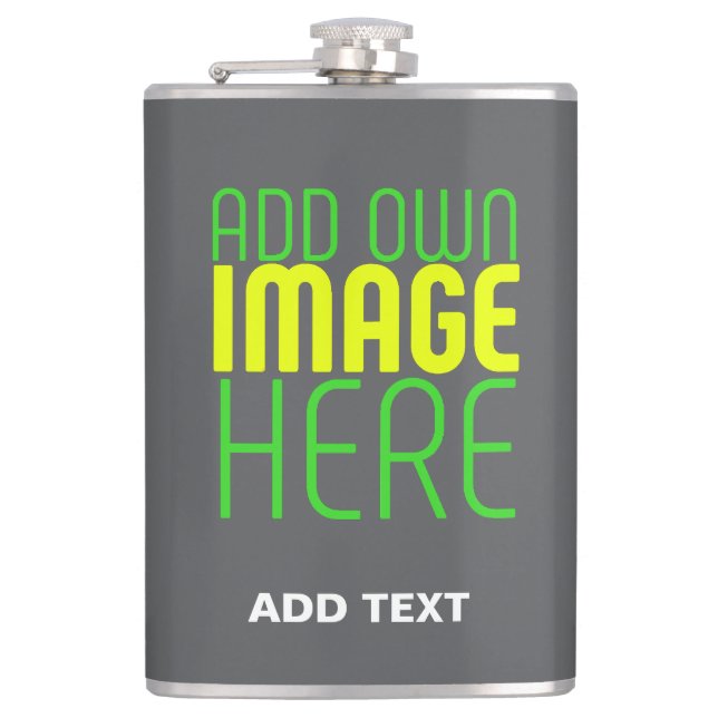 MODERN EDITABLE SIMPLE GREY IMAGE TEXT TEMPLATE HIP FLASK (Front)