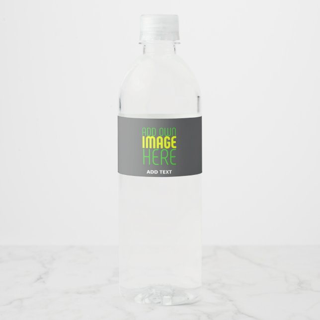 MODERN EDITABLE SIMPLE GREY IMAGE TEXT TEMPLATE WATER BOTTLE LABEL (Front)