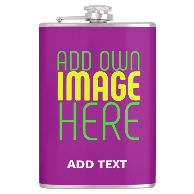 MODERN EDITABLE SIMPLE PURPLE IMAGE TEXT TEMPLATE HIP FLASK (Front)