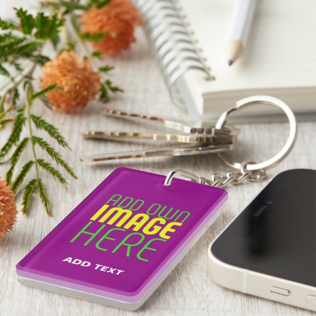 MODERN EDITABLE SIMPLE PURPLE IMAGE TEXT TEMPLATE KEY RING (Front Right)