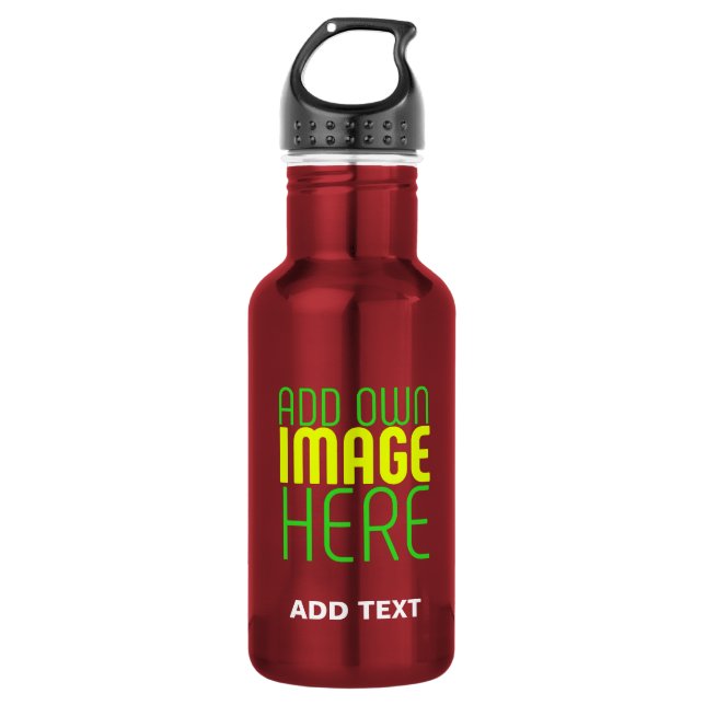MODERN EDITABLE SIMPLE RED IMAGE TEXT TEMPLATE 532 ML WATER BOTTLE (Front)