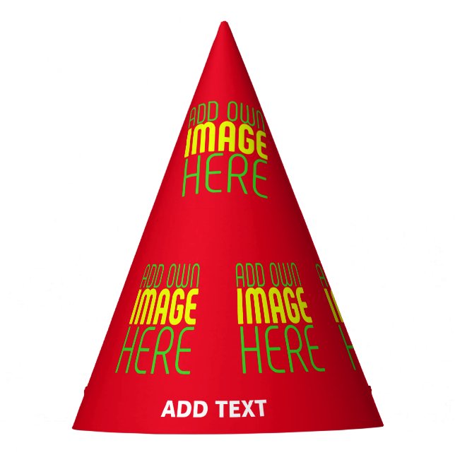 MODERN EDITABLE SIMPLE RED IMAGE TEXT TEMPLATE PARTY HAT (Front)