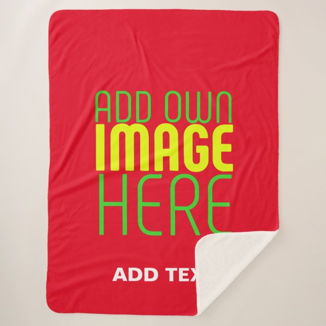 MODERN EDITABLE SIMPLE RED IMAGE TEXT TEMPLATE SHERPA BLANKET (Front)