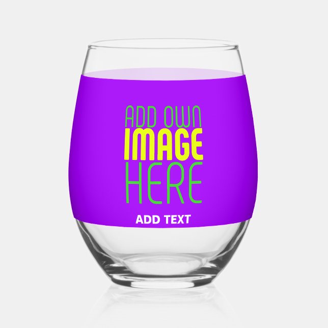 MODERN EDITABLE SIMPLE VIOLET IMAGE TEXT TEMPLATE STEMLESS WINE GLASS (Front)