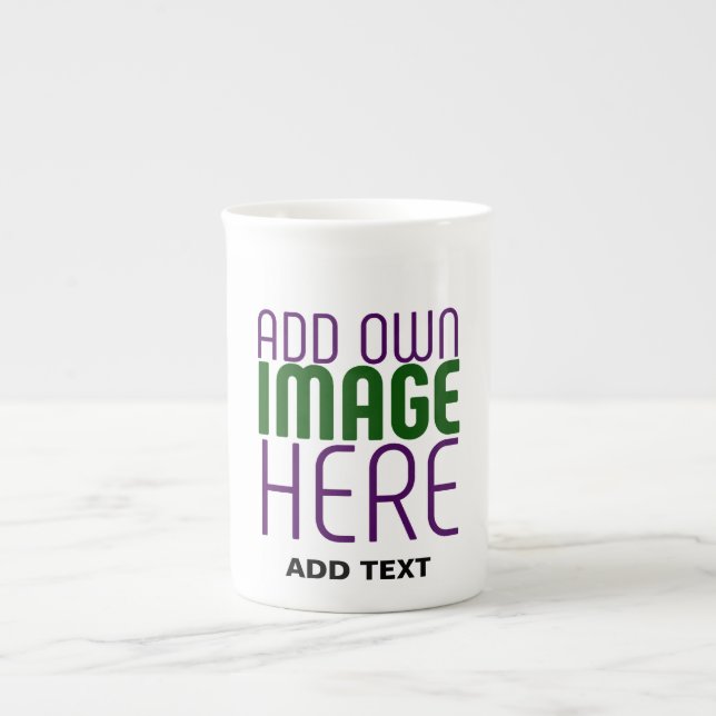 MODERN EDITABLE SIMPLE WHITE IMAGE TEXT TEMPLATE BONE CHINA MUG (Front)