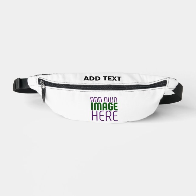 MODERN EDITABLE SIMPLE WHITE IMAGE TEXT TEMPLATE BUM BAGS (Front)