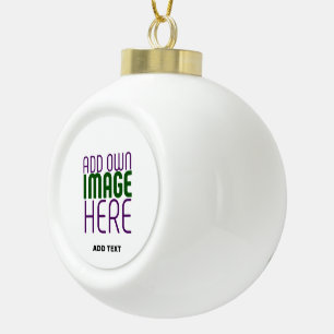  MODERN EDITABLE SIMPLE WHITE IMAGE TEXT TEMPLATE CERAMIC BALL CHRISTMAS ORNAMENT
