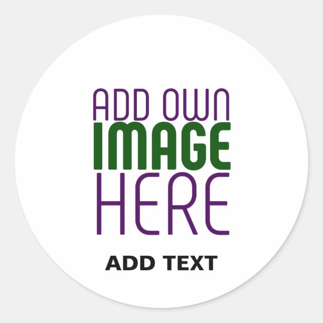 MODERN EDITABLE SIMPLE WHITE IMAGE TEXT TEMPLATE CLASSIC ROUND STICKER (Front)