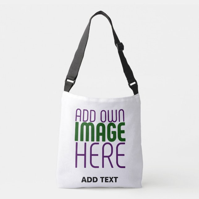MODERN EDITABLE SIMPLE WHITE IMAGE TEXT TEMPLATE CROSSBODY BAG (Front)