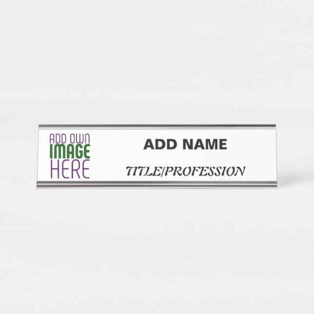 MODERN EDITABLE SIMPLE WHITE IMAGE TEXT TEMPLATE DESK NAME PLATE (Front)