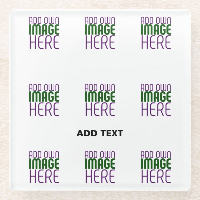 MODERN EDITABLE SIMPLE WHITE IMAGE TEXT TEMPLATE GLASS COASTER (Front)