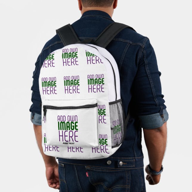 MODERN EDITABLE SIMPLE WHITE IMAGE TEXT TEMPLATE PRINTED BACKPACK (Insitu (Model))