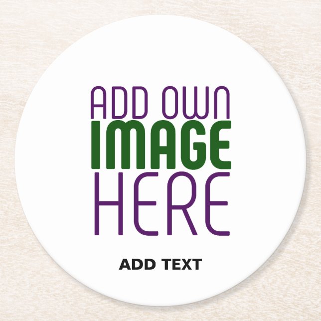 MODERN EDITABLE SIMPLE WHITE IMAGE TEXT TEMPLATE ROUND PAPER COASTER (Front)