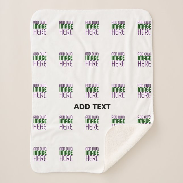 MODERN EDITABLE SIMPLE WHITE IMAGE TEXT TEMPLATE SHERPA BLANKET (Front)