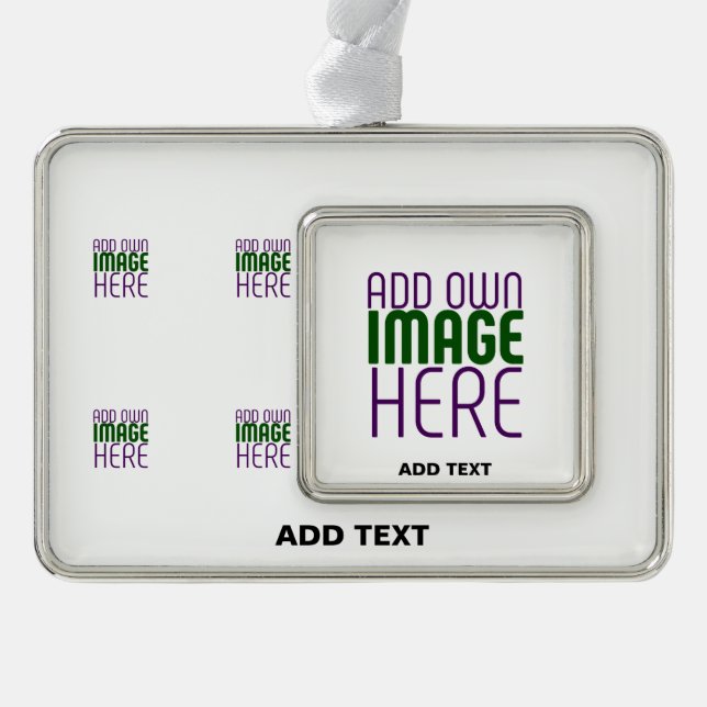  MODERN EDITABLE SIMPLE WHITE IMAGE TEXT TEMPLATE SILVER PLATED FRAMED ORNAMENT (Front)