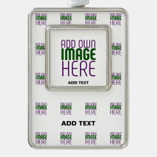  MODERN EDITABLE SIMPLE WHITE IMAGE TEXT TEMPLATE SILVER PLATED FRAMED ORNAMENT
