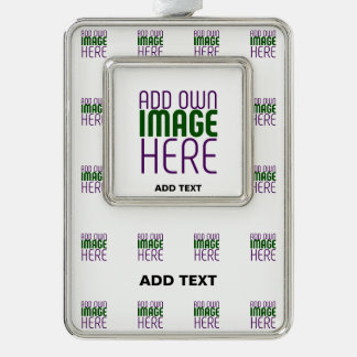 MODERN EDITABLE SIMPLE WHITE IMAGE TEXT TEMPLATE SILVER PLATED FRAMED ORNAMENT