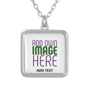 MODERN EDITABLE SIMPLE WHITE IMAGE TEXT TEMPLATE SILVER PLATED NECKLACE