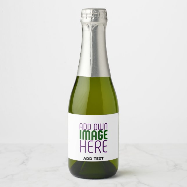 MODERN EDITABLE SIMPLE WHITE IMAGE TEXT TEMPLATE SPARKLING WINE LABEL (Front)