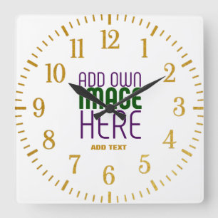 MODERN EDITABLE SIMPLE WHITE IMAGE TEXT TEMPLATE SQUARE WALL CLOCK