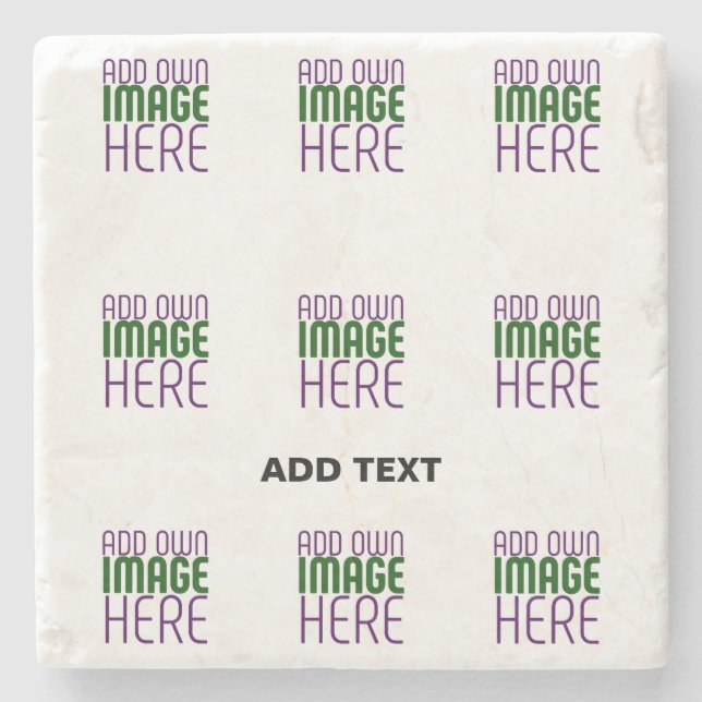 MODERN EDITABLE SIMPLE WHITE IMAGE TEXT TEMPLATE STONE COASTER (Front)