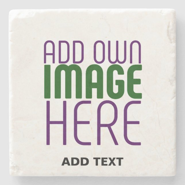 MODERN EDITABLE SIMPLE WHITE IMAGE TEXT TEMPLATE STONE COASTER (Front)