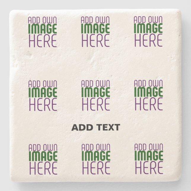 MODERN EDITABLE SIMPLE WHITE IMAGE TEXT TEMPLATE STONE COASTER (Front)