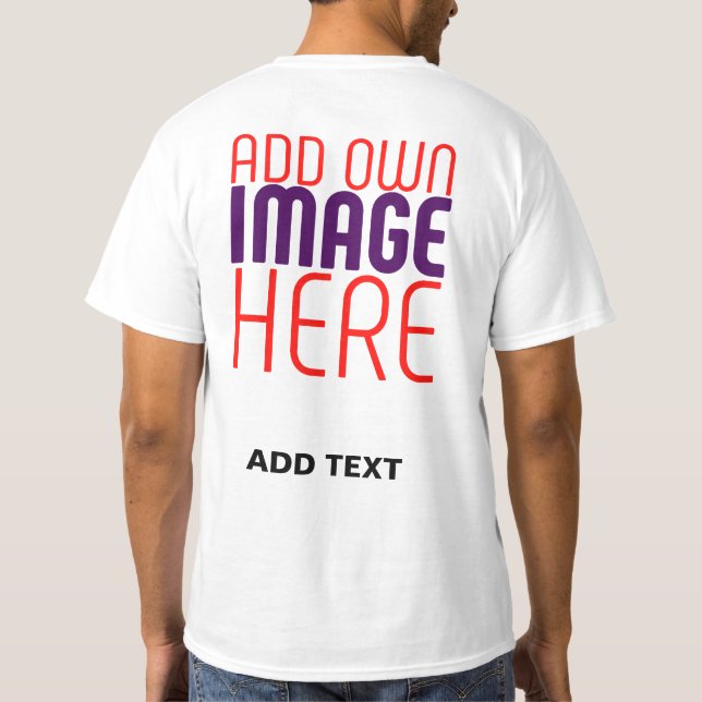 MODERN EDITABLE SIMPLE WHITE IMAGE TEXT TEMPLATE T-Shirt (Back)
