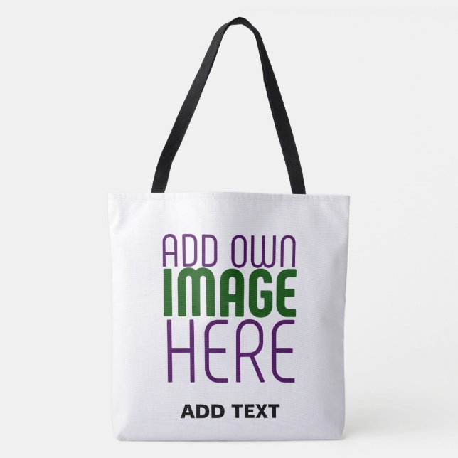 MODERN EDITABLE SIMPLE WHITE IMAGE TEXT TEMPLATE TOTE BAG (Front)