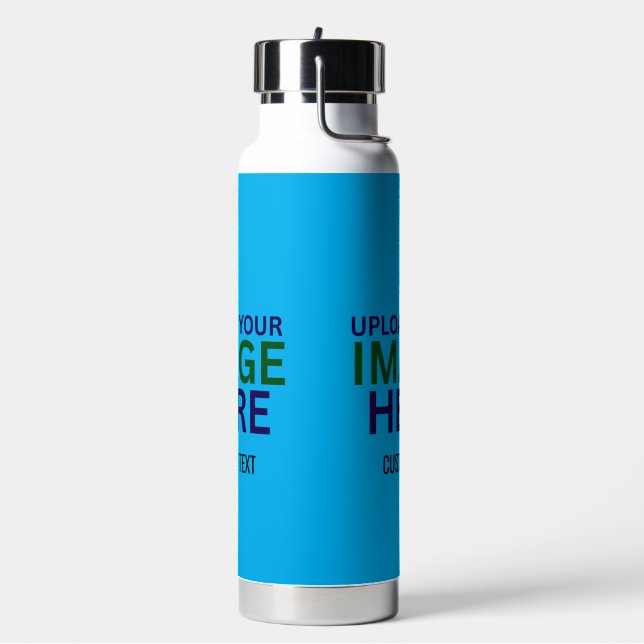 Modern Editable Sky Blue Swag Branding Template Water Bottle (Left)