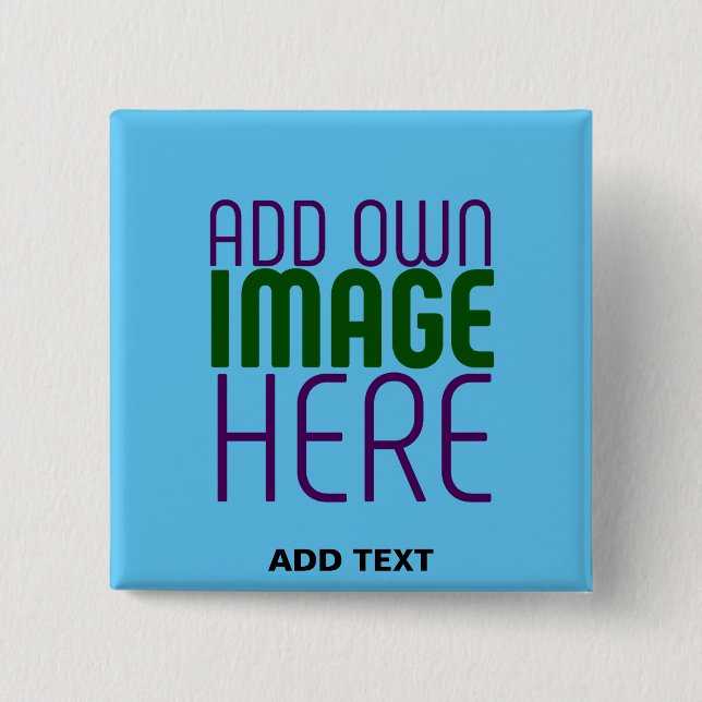 MODERN EDITABLE SWAG SKY BLUE IMAGE TEXT TEMPLATE 15 CM SQUARE BADGE (Front)