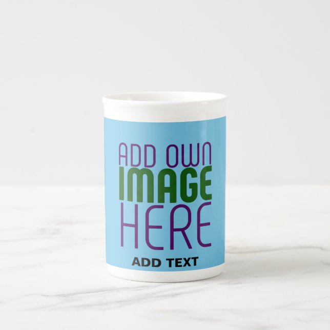 MODERN EDITABLE SWAG SKY BLUE IMAGE TEXT TEMPLATE BONE CHINA MUG (Front)