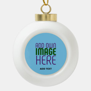 MODERN EDITABLE SWAG SKY BLUE IMAGE TEXT TEMPLATE CERAMIC BALL CHRISTMAS ORNAMENT