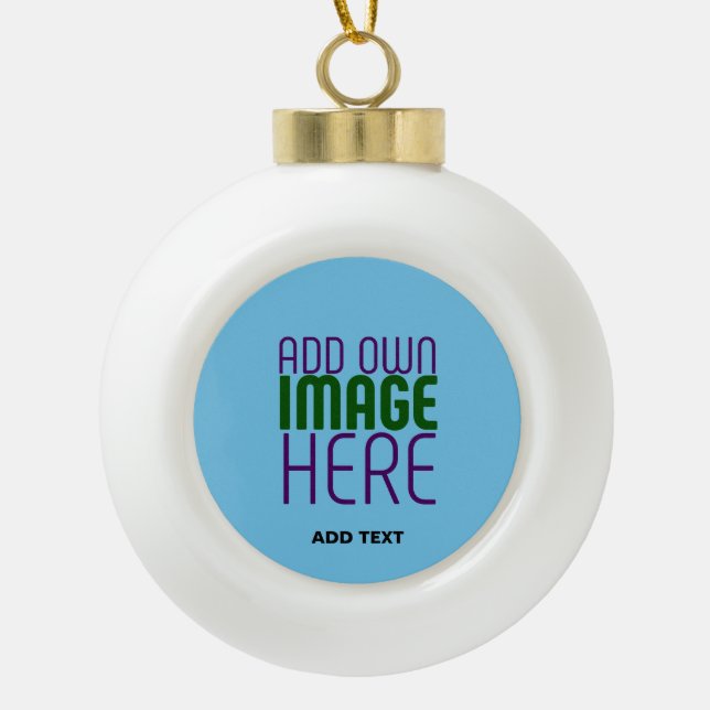 MODERN EDITABLE SWAG SKY BLUE IMAGE TEXT TEMPLATE CERAMIC BALL CHRISTMAS ORNAMENT (Front)