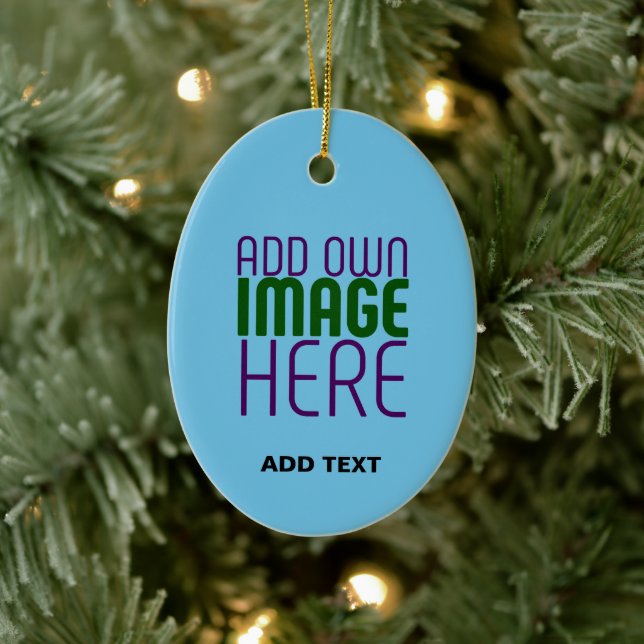 MODERN EDITABLE SWAG SKY BLUE IMAGE TEXT TEMPLATE CERAMIC ORNAMENT (Tree)