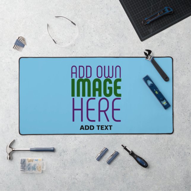 MODERN EDITABLE SWAG SKY BLUE IMAGE TEXT TEMPLATE DESK MAT (Workstation)