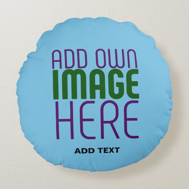 MODERN EDITABLE SWAG SKY BLUE IMAGE TEXT TEMPLATE ROUND CUSHION (Front)
