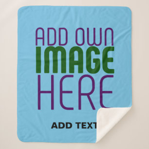 MODERN EDITABLE SWAG SKY BLUE IMAGE TEXT TEMPLATE SHERPA BLANKET